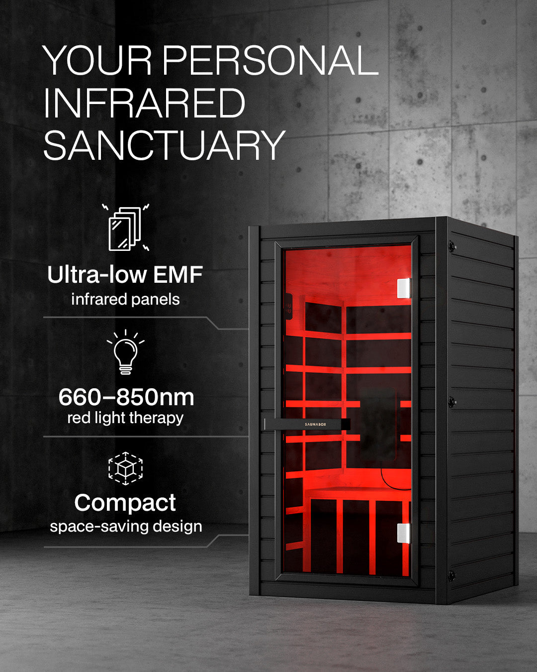 SaunaBox® Solara 1-Person Full Spectrum Infrared Sauna