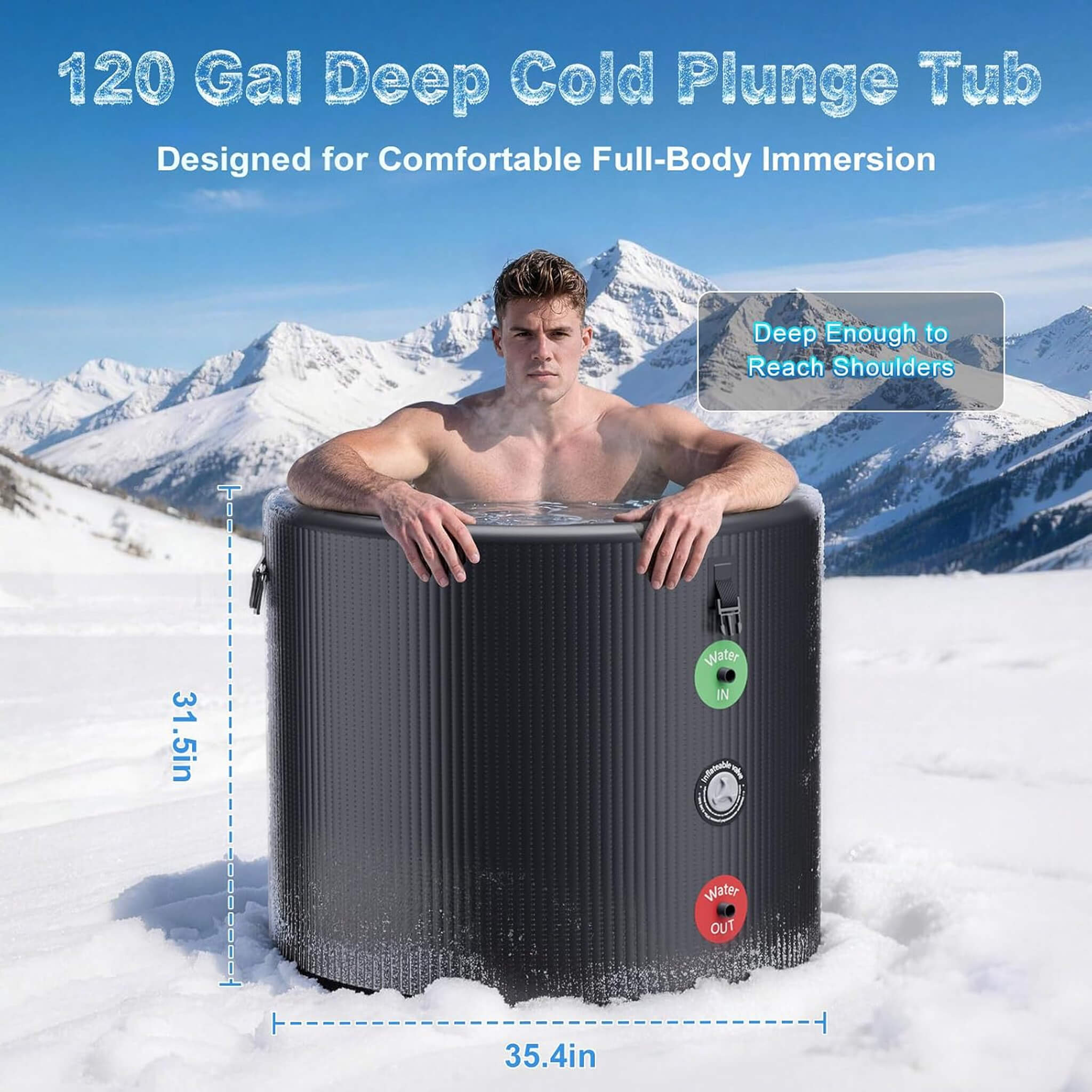 FCP Premium XL 120-Gallon Cold Plunge Tub Kit | 1/3 HP Chiller, Filter & Pump