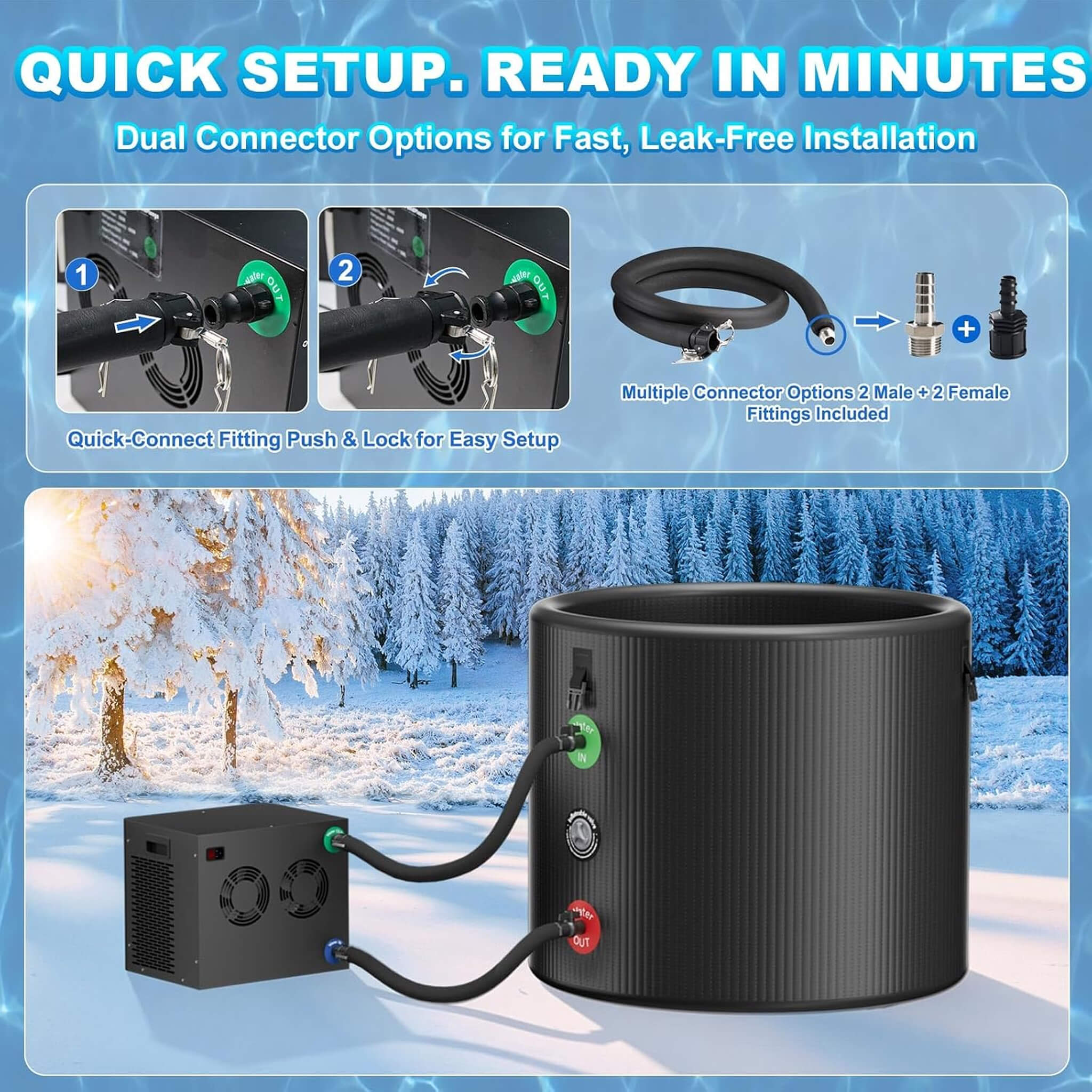 FCP Premium XL 120-Gallon Cold Plunge Tub Kit | 1/3 HP Chiller, Filter & Pump
