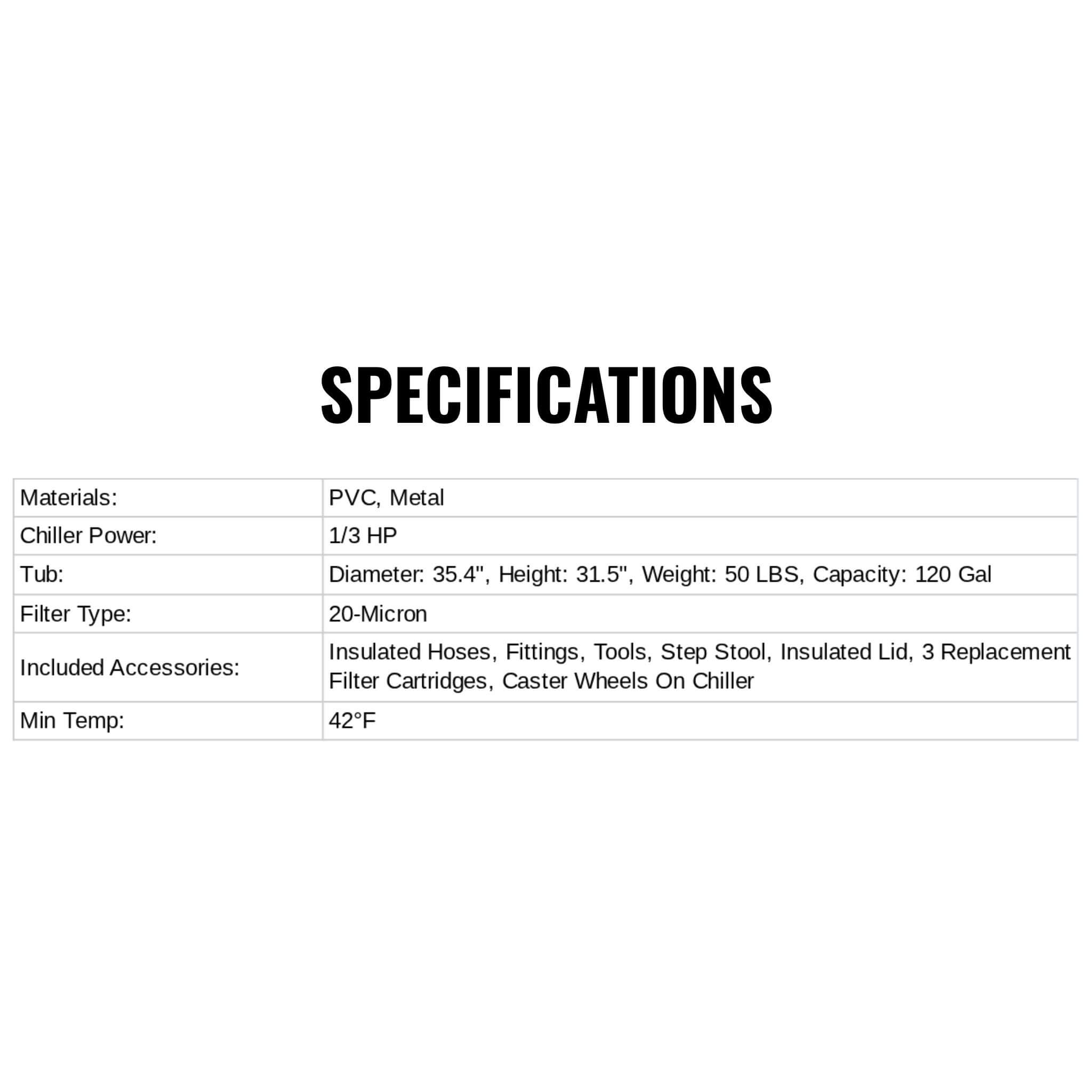 FCP Premium XL 120-Gallon Cold Plunge Tub Kit | 1/3 HP Chiller, Filter & Pump